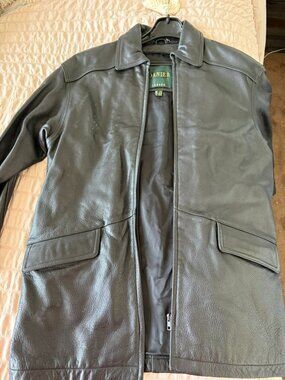 Danier Canada Black Genuine Leather Car Coat Jacket Size 8-10